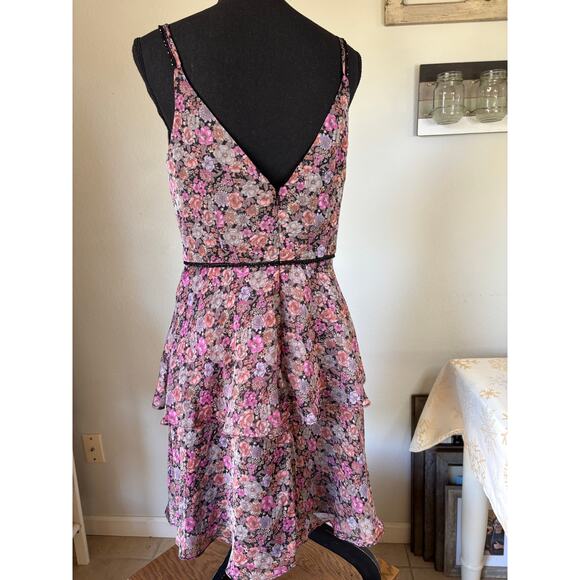 DB STUDIO Floral Print 2,Tiered Ruffled Flounce Dress w Beading Size 10 - Picture 9 of 14
